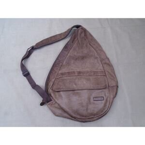 Vintage LL Bean Ameribag Leather Brown Healthy Back Crossbody Sling Tan Backpack